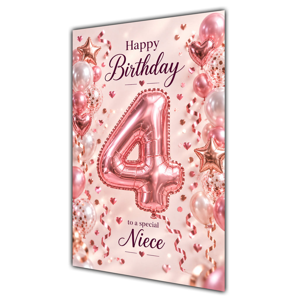 Happy 4th Birthday Niece Foil Number Balloons Card A5