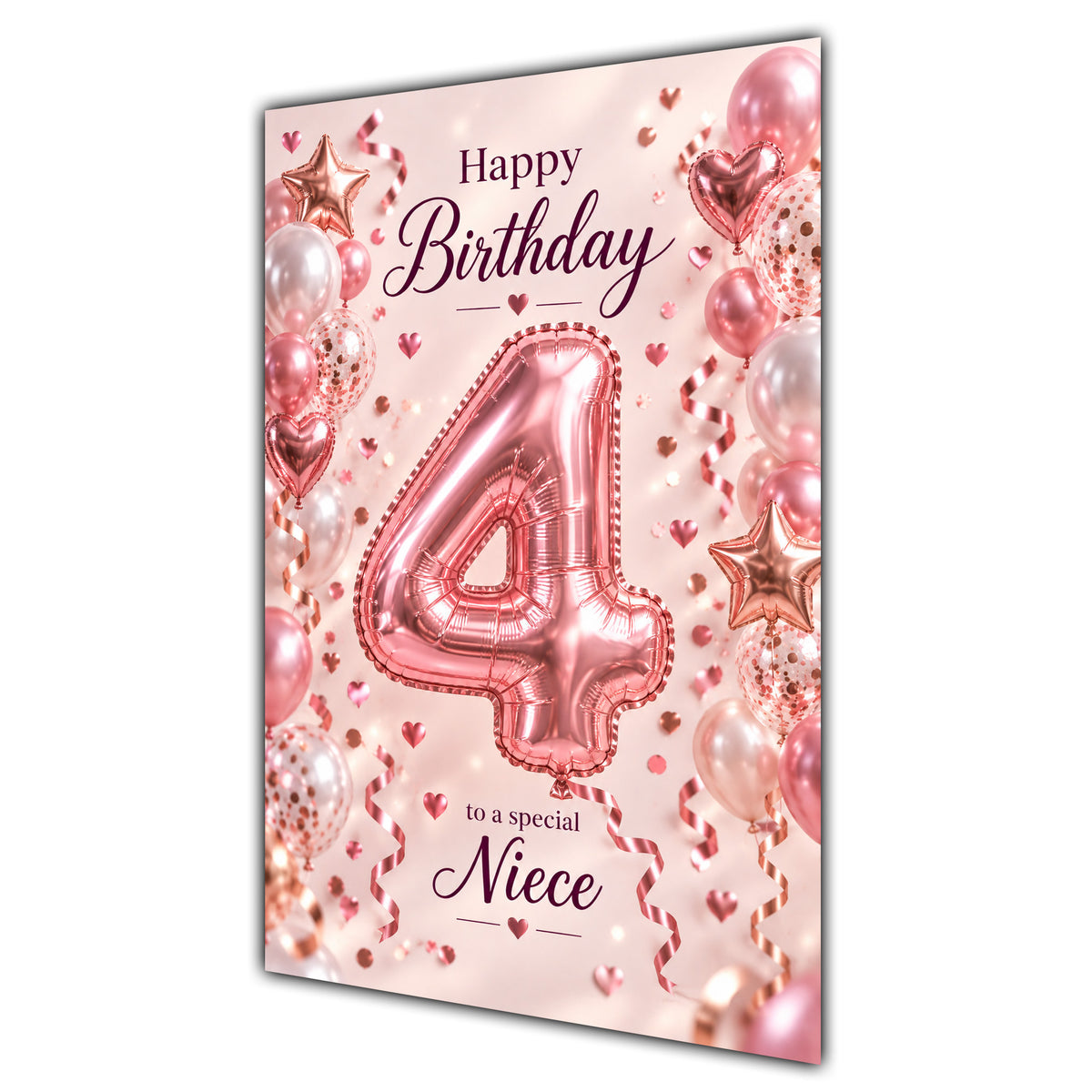 Happy 4th Birthday Niece Foil Number Balloons Card A5