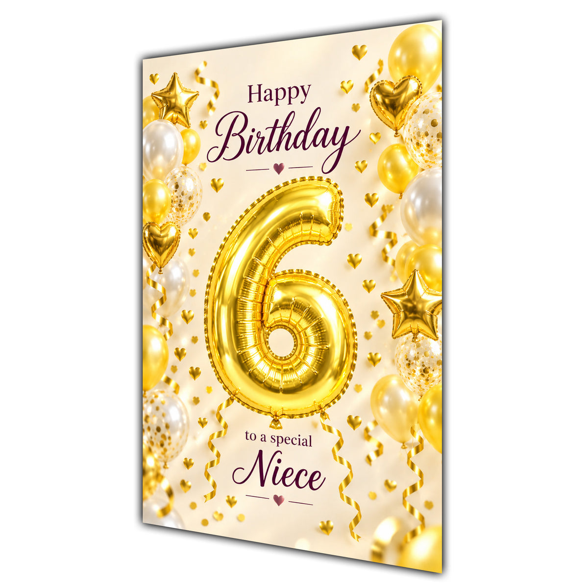 Happy 6th Birthday Niece Foil Number Balloons Card A5