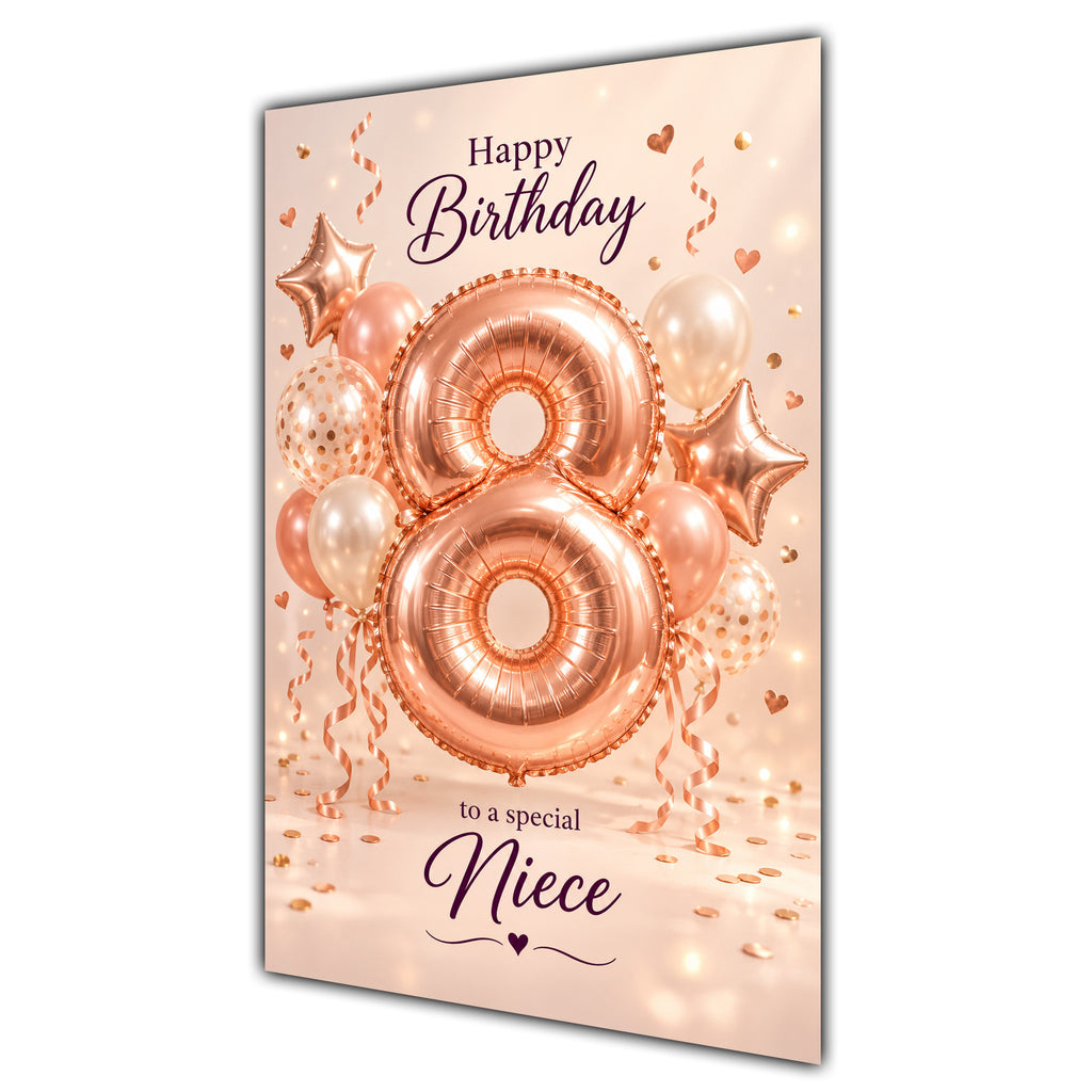 Happy 8th Birthday Niece Foil Number Balloons Card A5