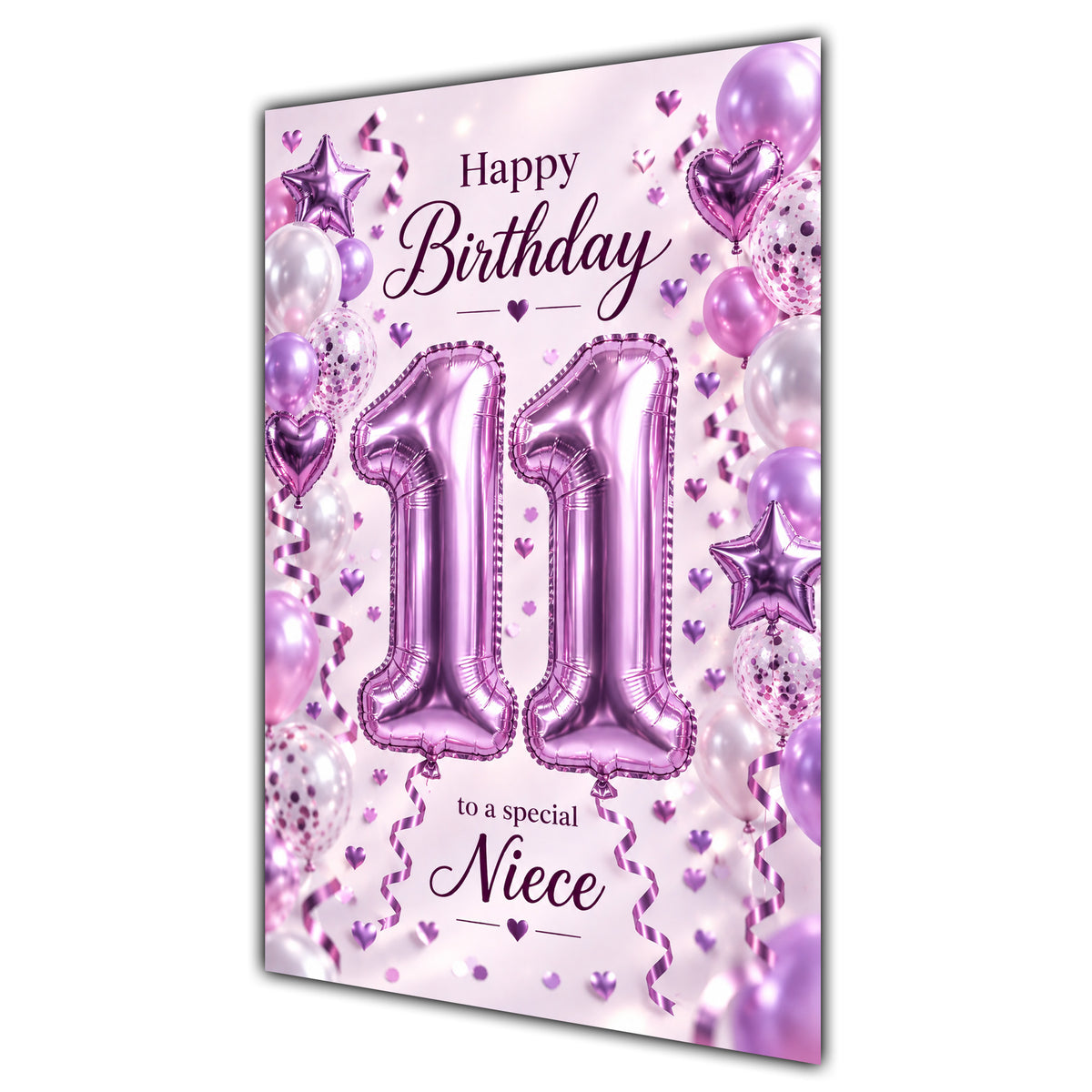 Happy 11th Birthday Niece Foil Number Balloons Card A5