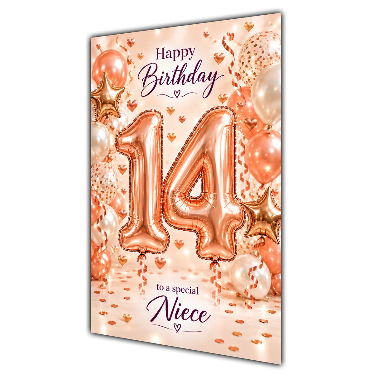 Happy 14th Birthday Niece Foil Number Balloons Card A5