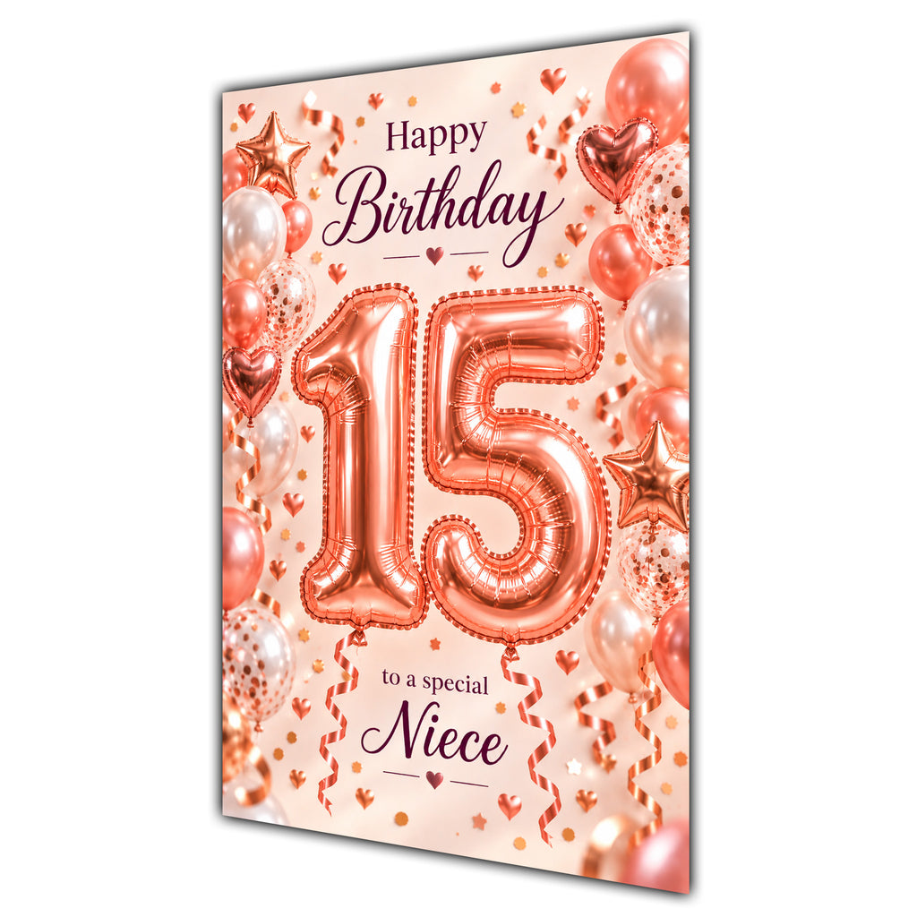 Happy 15th Birthday Niece Foil Number Balloons Card A5