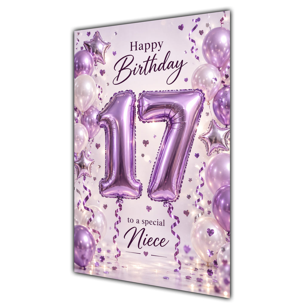 Happy 17th Birthday Niece Foil Number Balloons Card A5