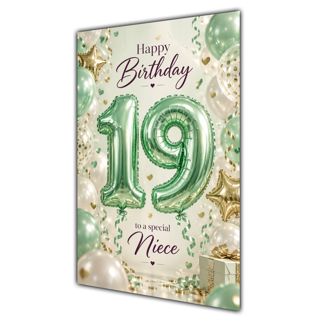 Happy 19th Birthday Niece Foil Number Balloons Card A5