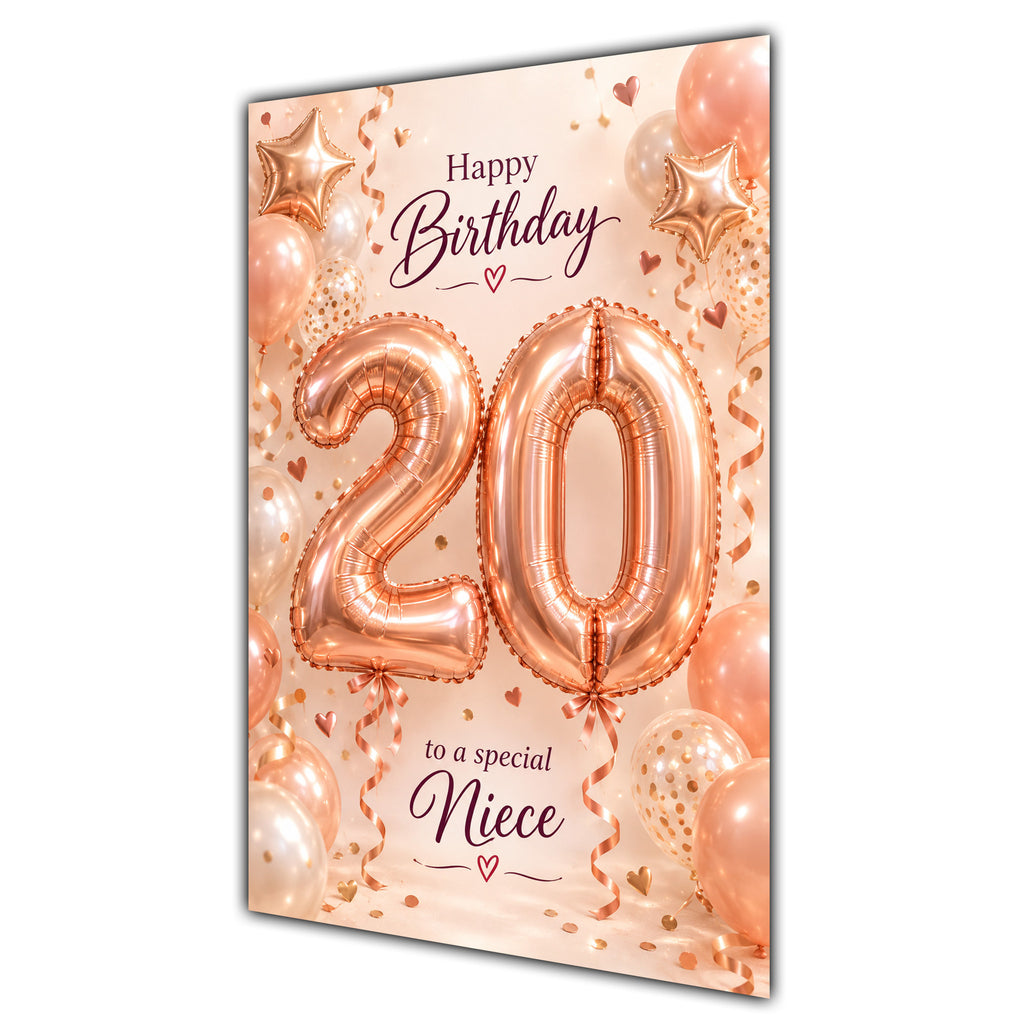 Happy 20th Birthday Niece Foil Number Balloons Card A5