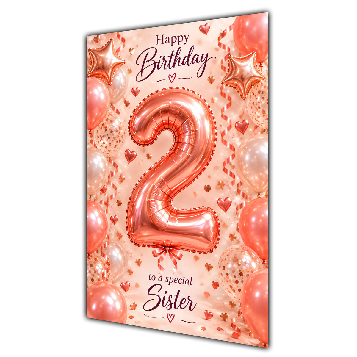 Happy 2nd Birthday Sister Foil Number Balloons Card A5