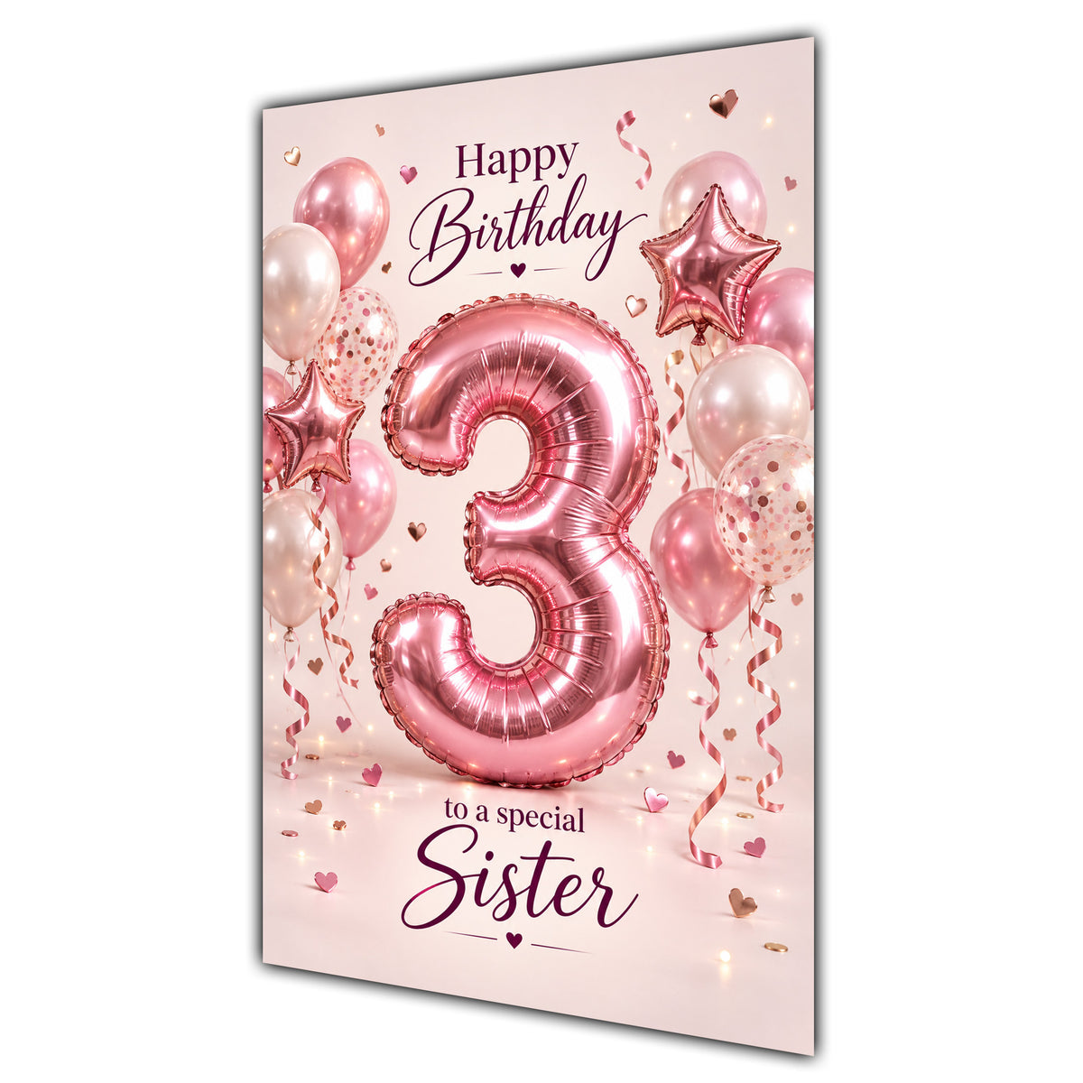 Happy 3rd Birthday Sister Foil Number Balloons Card A5