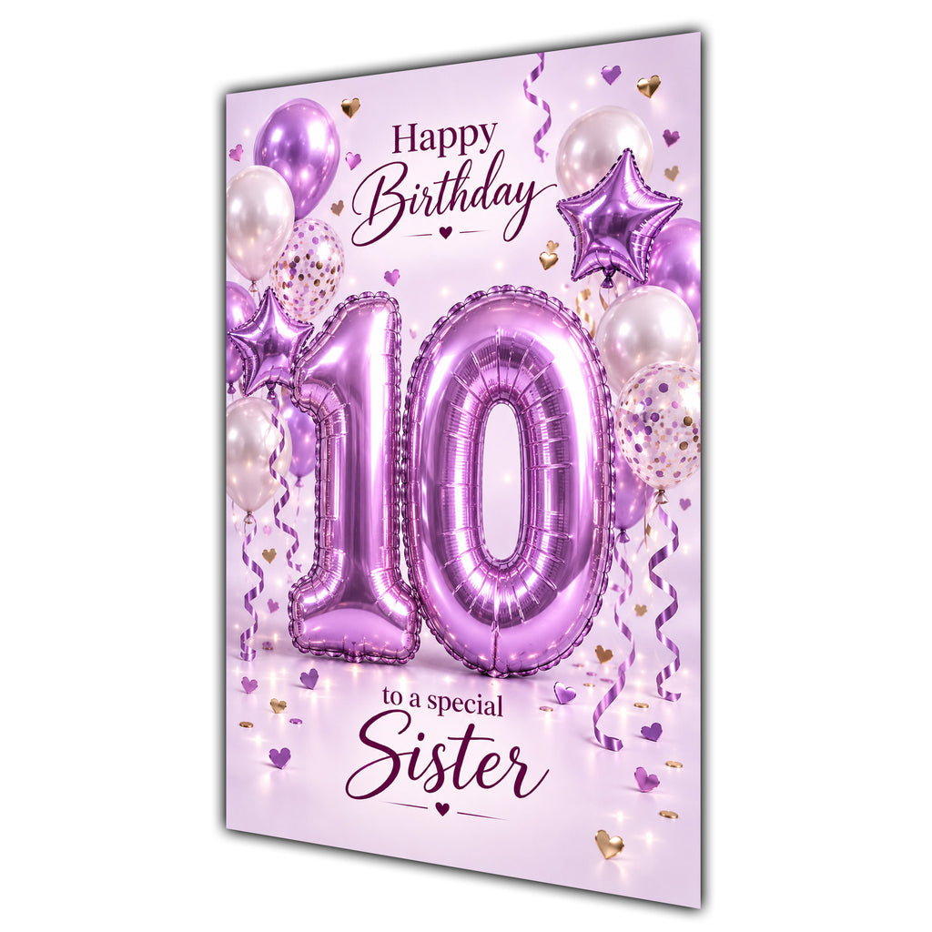 Happy 10th Birthday Sister Foil Number Balloons Card A5