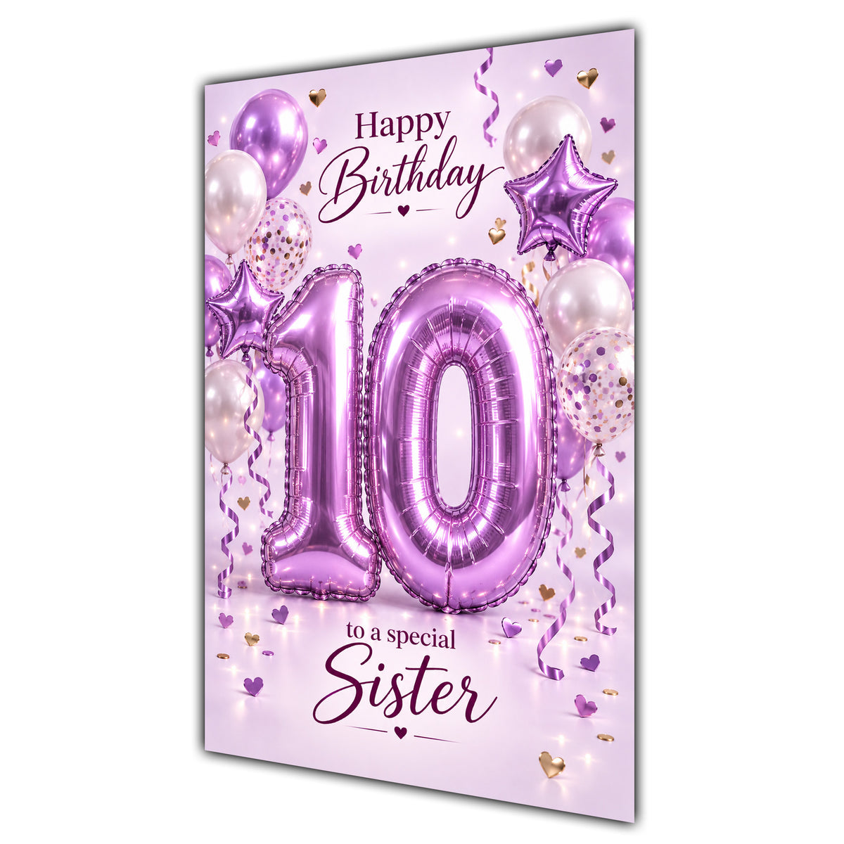 Happy 10th Birthday Sister Foil Number Balloons Card A5