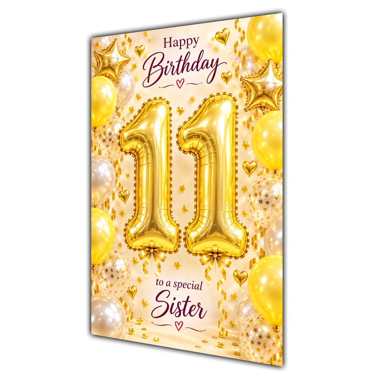 Happy 11th Birthday Sister Foil Number Balloons Card A5
