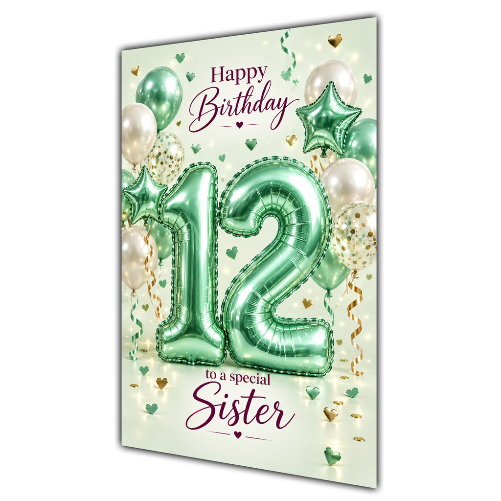 Happy 12th Birthday Sister Foil Number Balloons Card A5