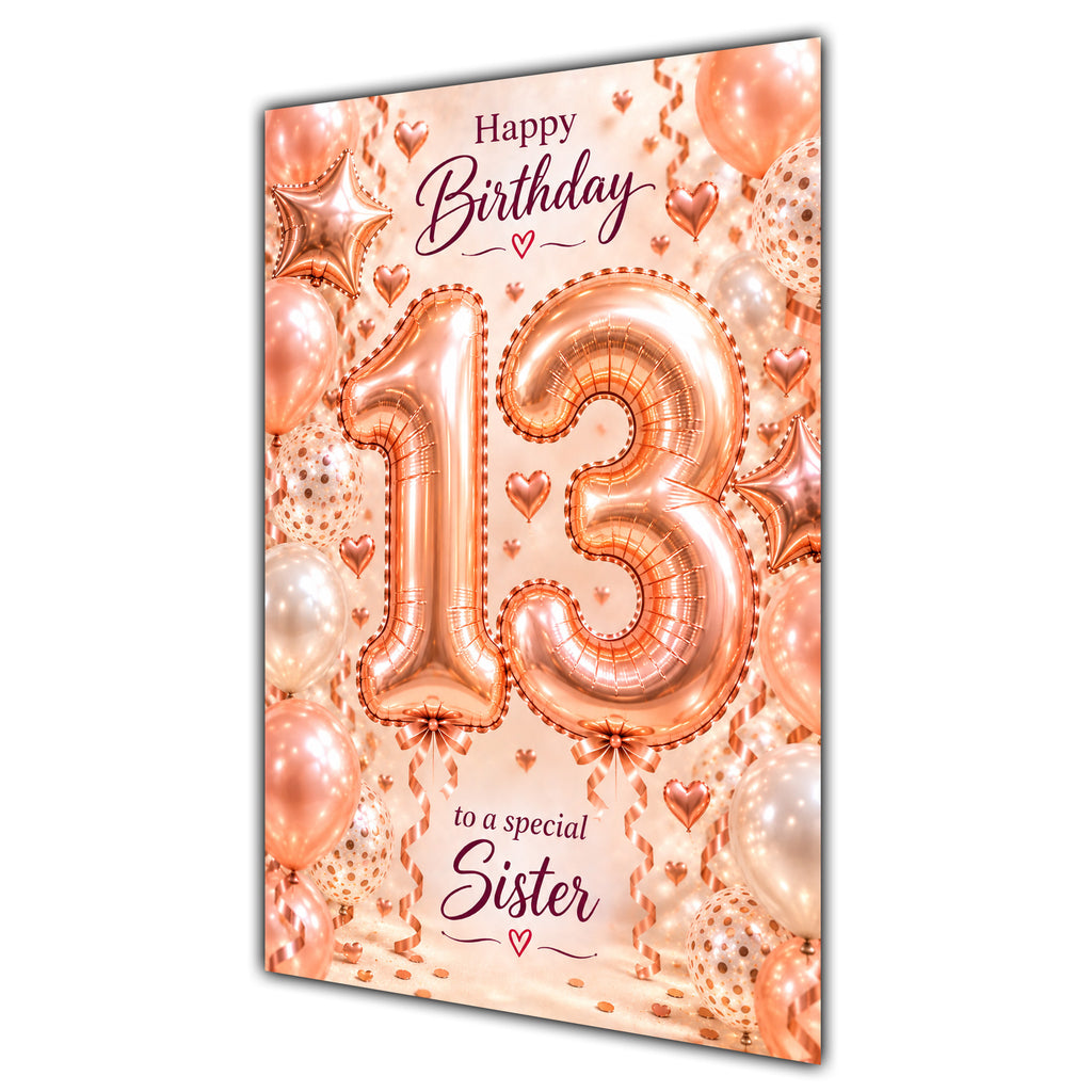 Happy 13th Birthday Sister Foil Number Balloons Card A5