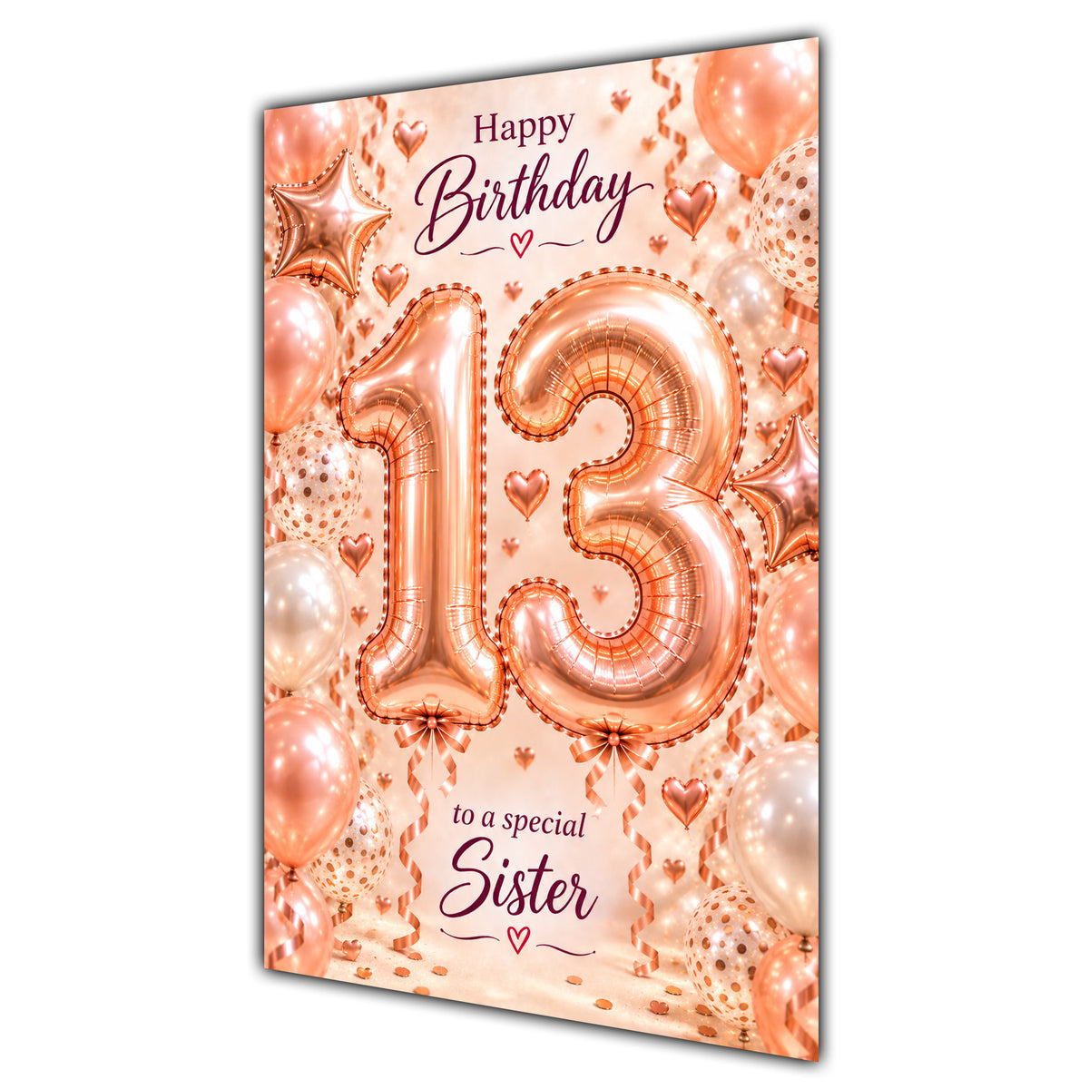 Happy 13th Birthday Sister Foil Number Balloons Card A5
