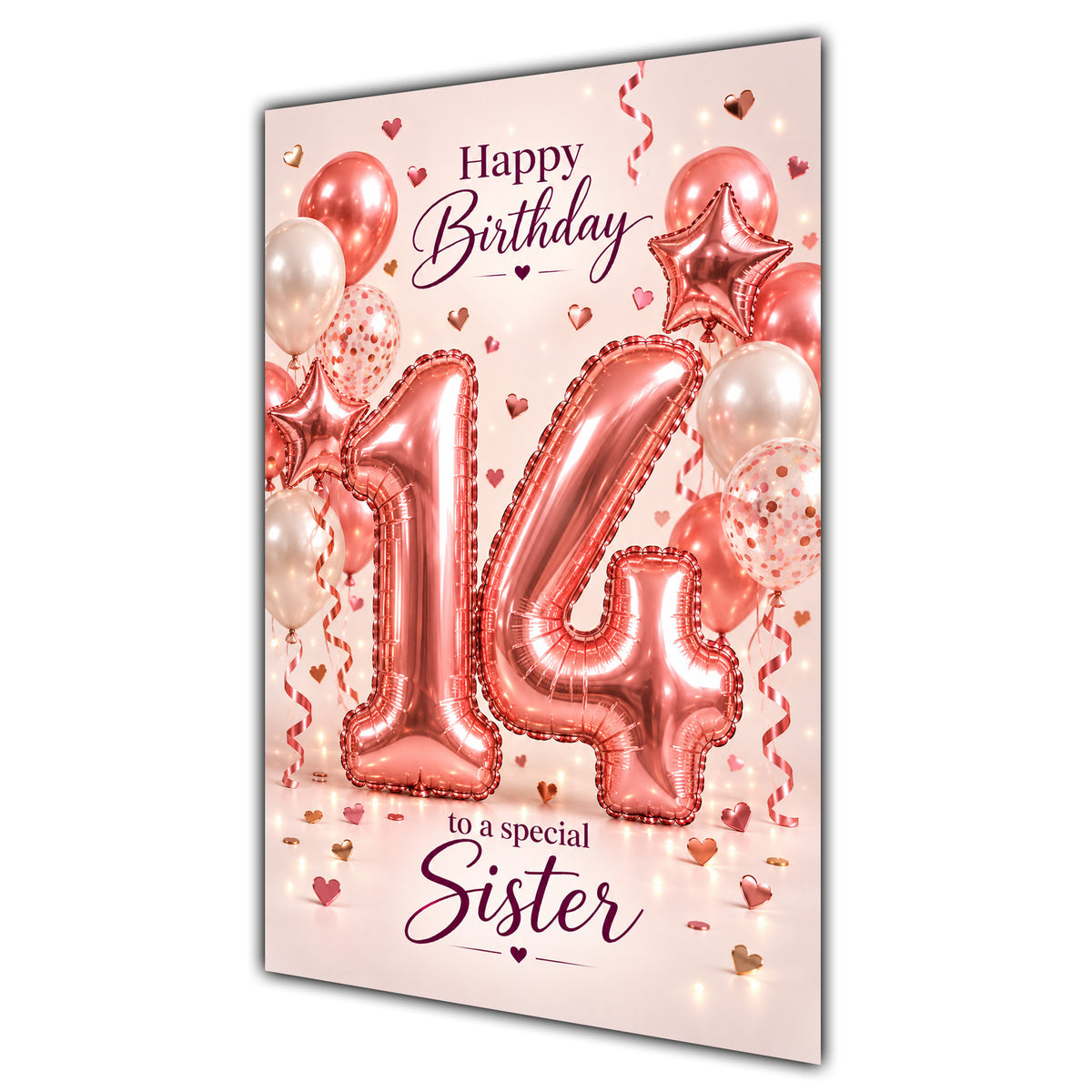 Happy 14th Birthday Sister Foil Number Balloons Card A5