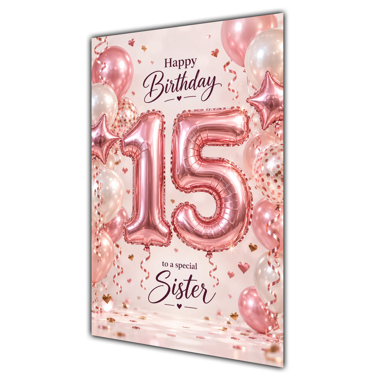 Happy 15th Birthday Sister Foil Number Balloons Card A5
