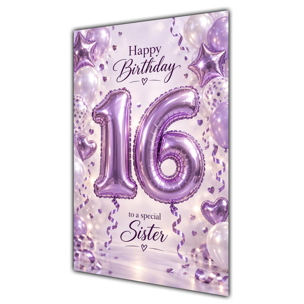 Happy 16th Birthday Sister Foil Number Balloons Card A5