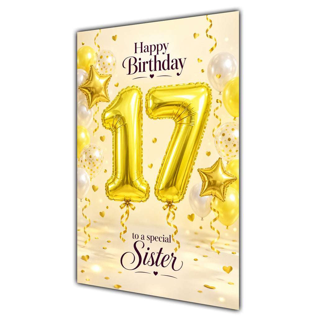 Happy 17th Birthday Sister Foil Number Balloons Card A5