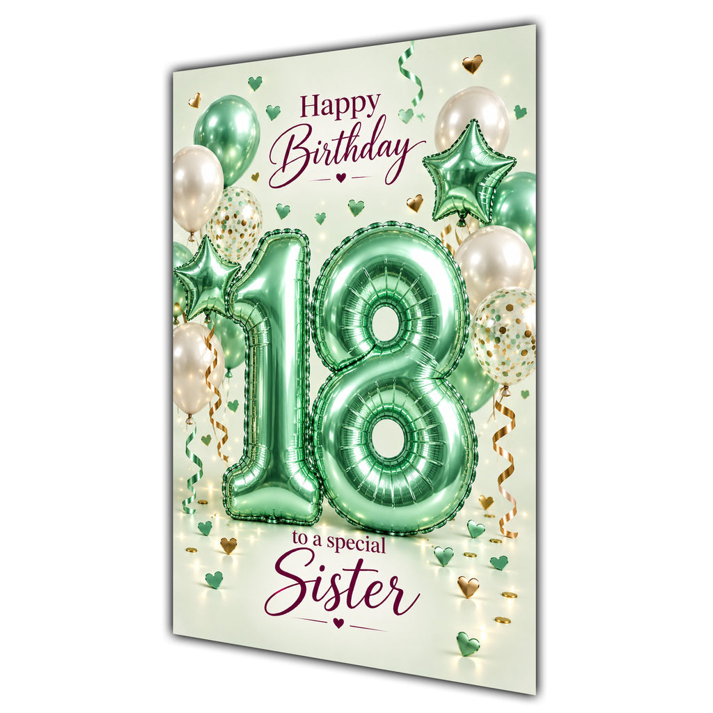 Happy 18th Birthday Sister Foil Number Balloons Card A5