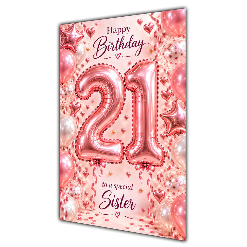 Happy 21st Birthday Sister Foil Number Balloons Card A5
