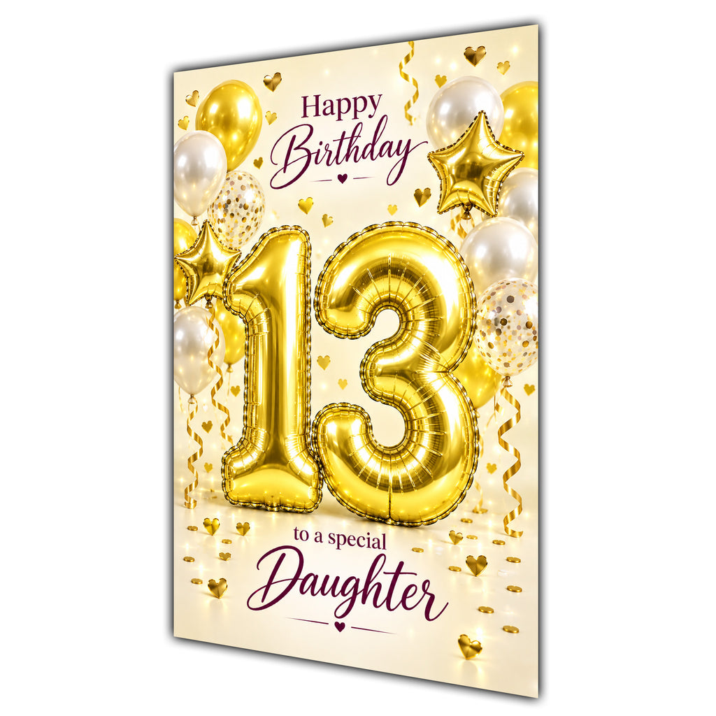 Happy 13th Birthday Daughter Foil Number Balloons Card A5