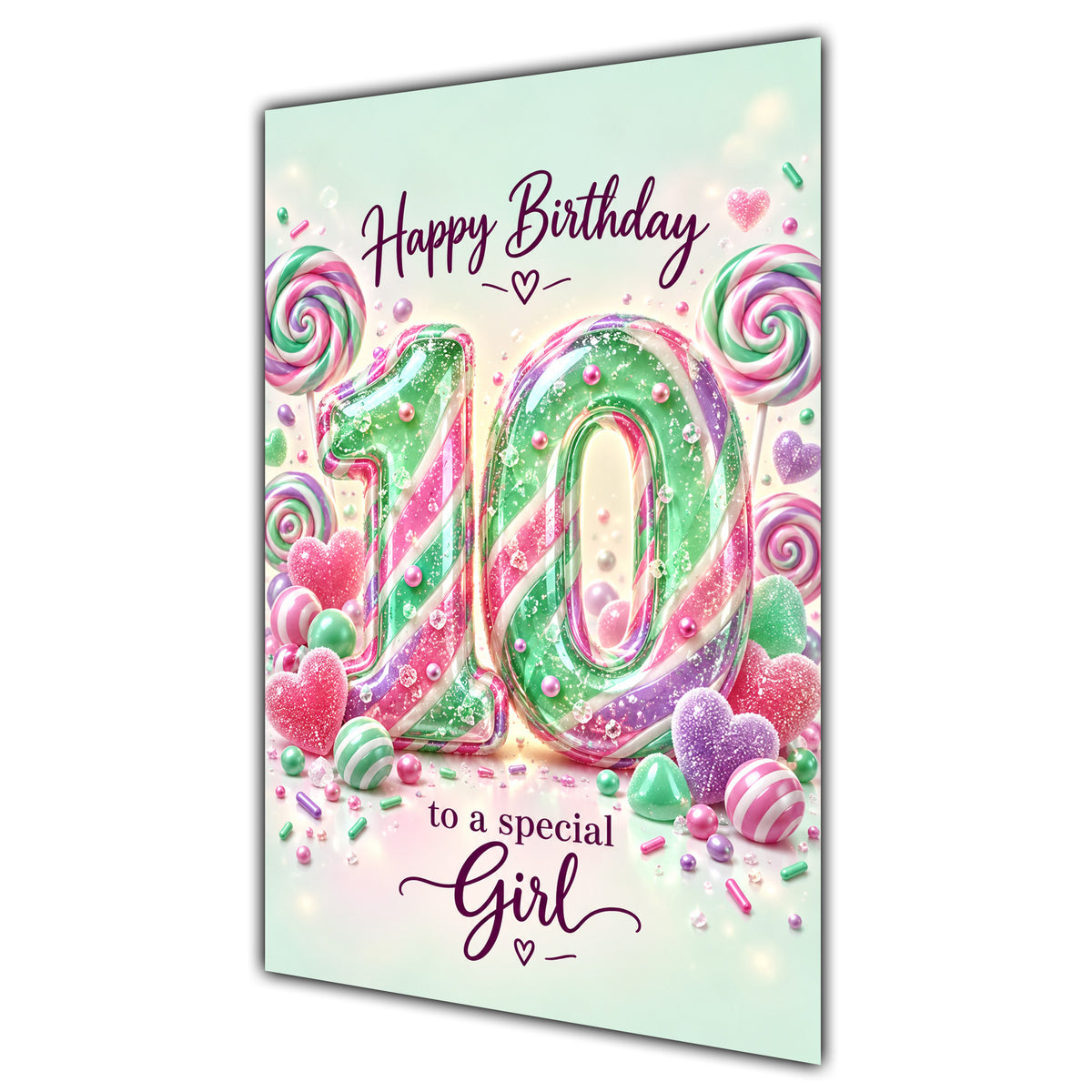 Happy 10th Birthday Special Girl Rainbow Sweets Lollipops Card A5