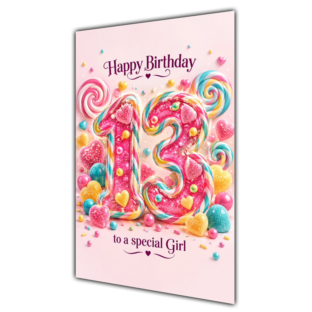 Happy 13th Birthday Special Girl Rainbow Sweets Lollipops Card A5