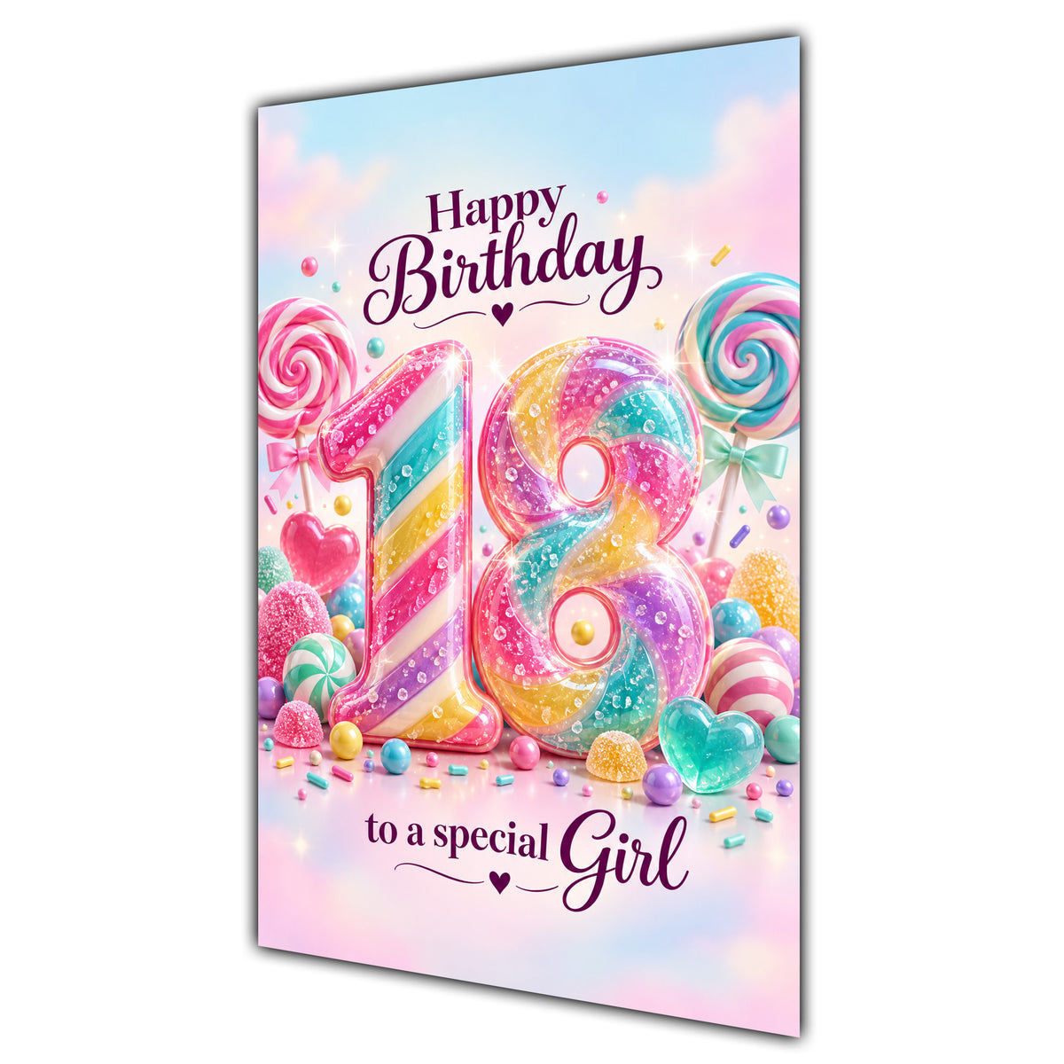 Happy 18th Birthday Special Girl Rainbow Sweets Lollipops Card A5