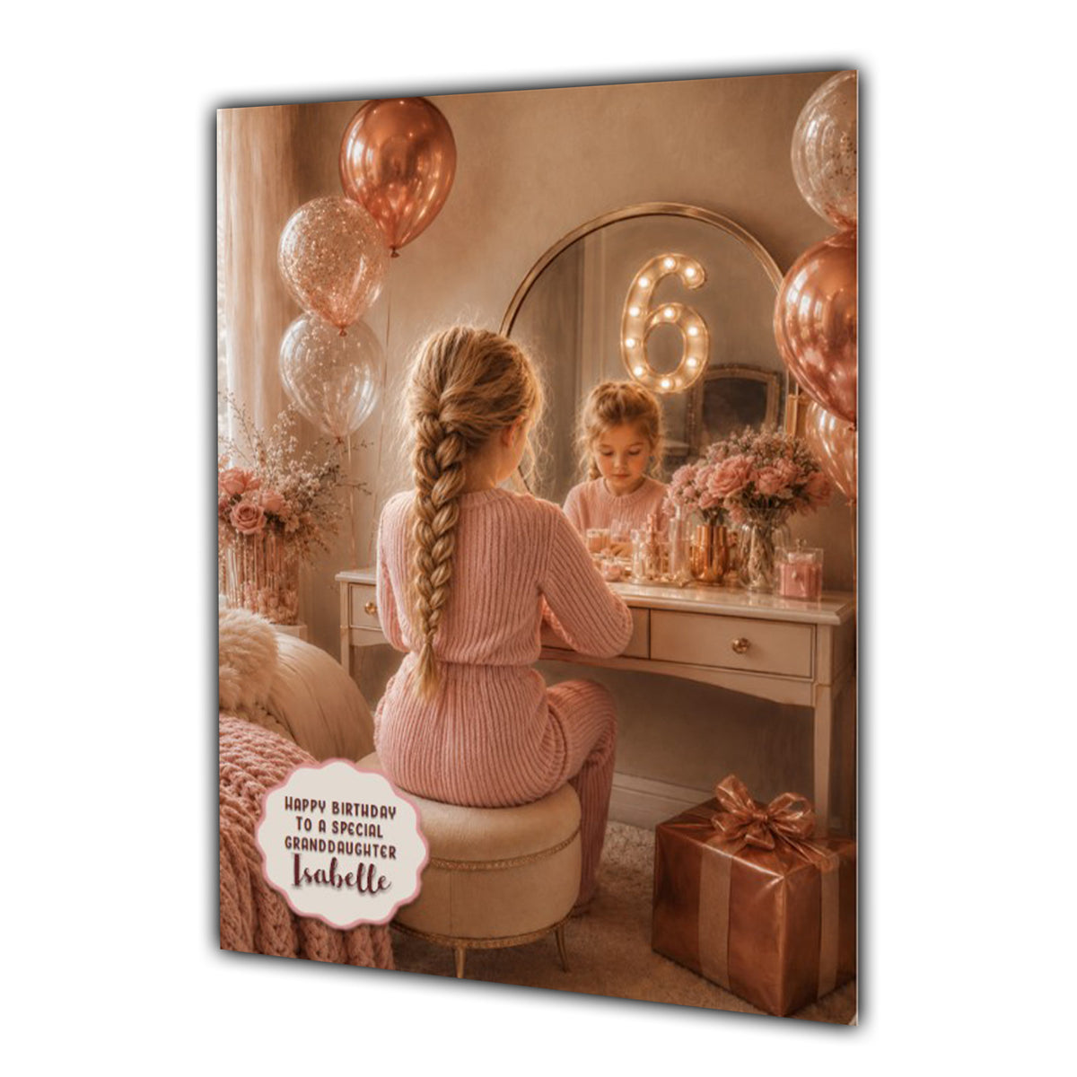 6th Birthday Card For Girls, Daughter, Granddaughter, Niece, Blonde Hair, Dressing Table