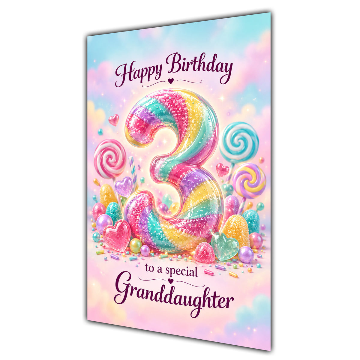 Happy 3rd Birthday Granddaughter Rainbow Sweets Lollipops Card A5