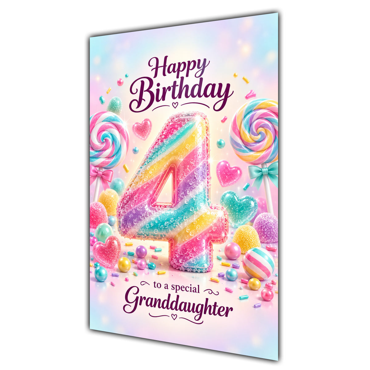Happy 4th Birthday Granddaughter Rainbow Sweets Lollipops Card A5