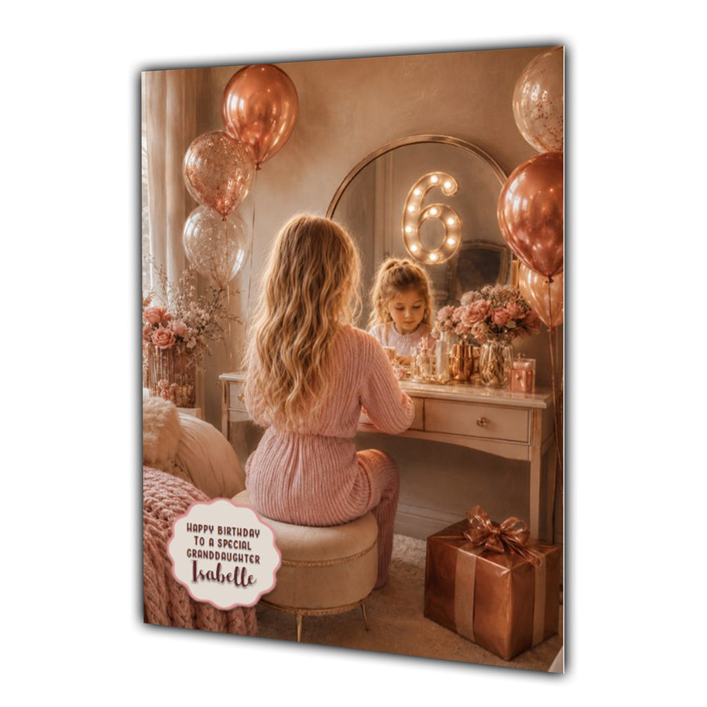 6th Birthday Card For Girls, Daughter, Granddaughter, Niece, Blonde Hair, Dressing Table