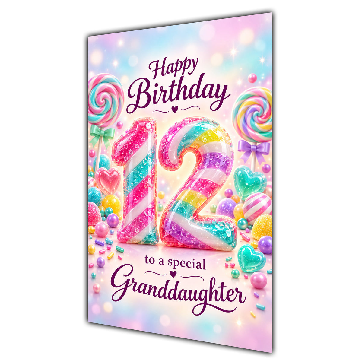 Happy 12th Birthday Granddaughter Rainbow Sweets Lollipops Card A5