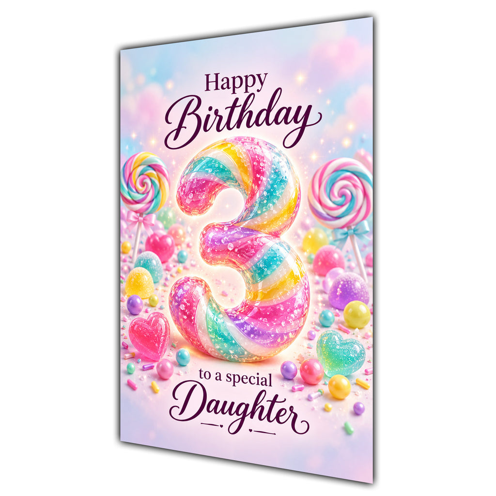 Happy 3rd Birthday Daughter Rainbow Sweets Lollipops Card A5