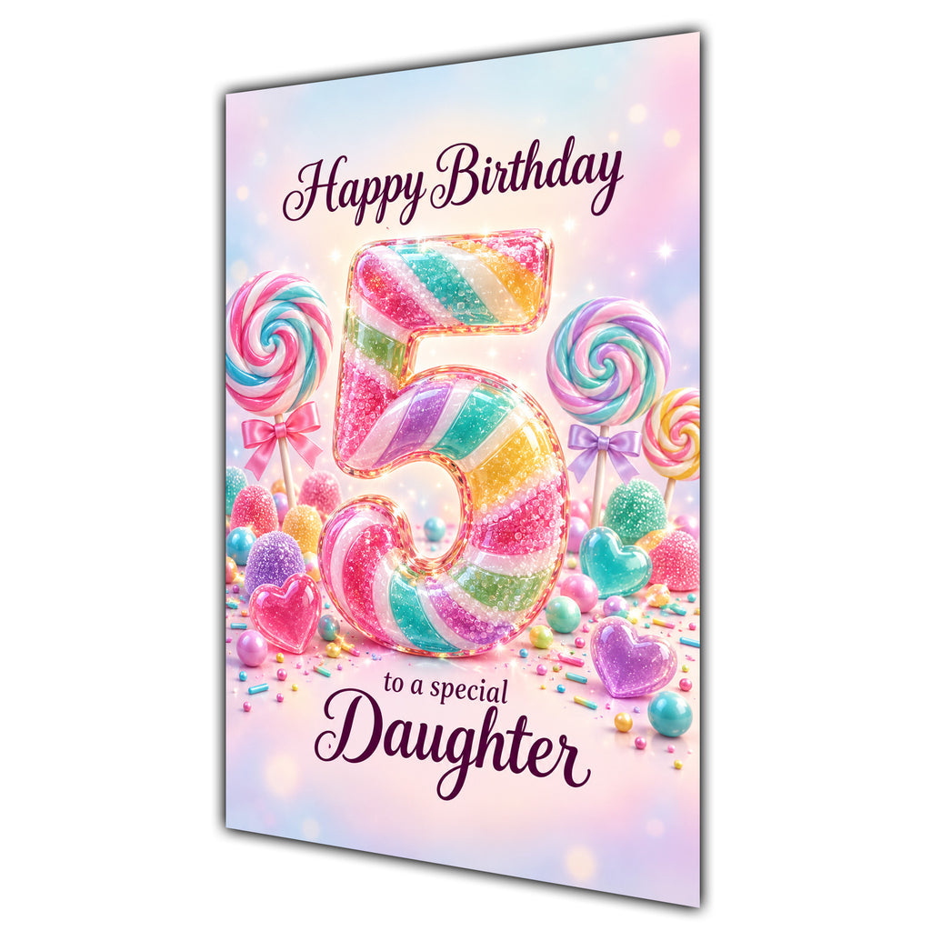 Happy 5th Birthday Daughter Rainbow Sweets Lollipops Card A5