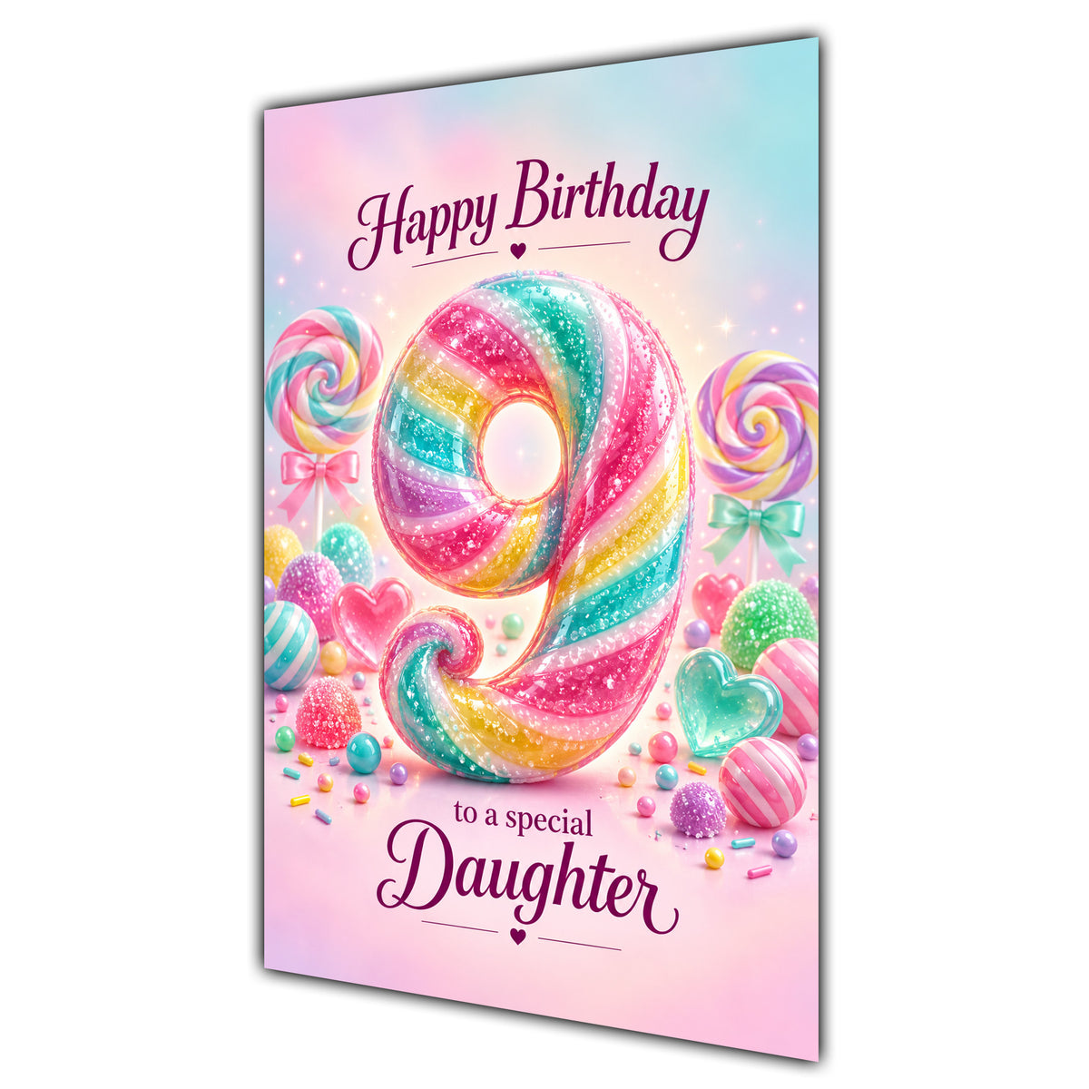 Happy 9th Birthday Daughter Rainbow Sweets Lollipops Card A5