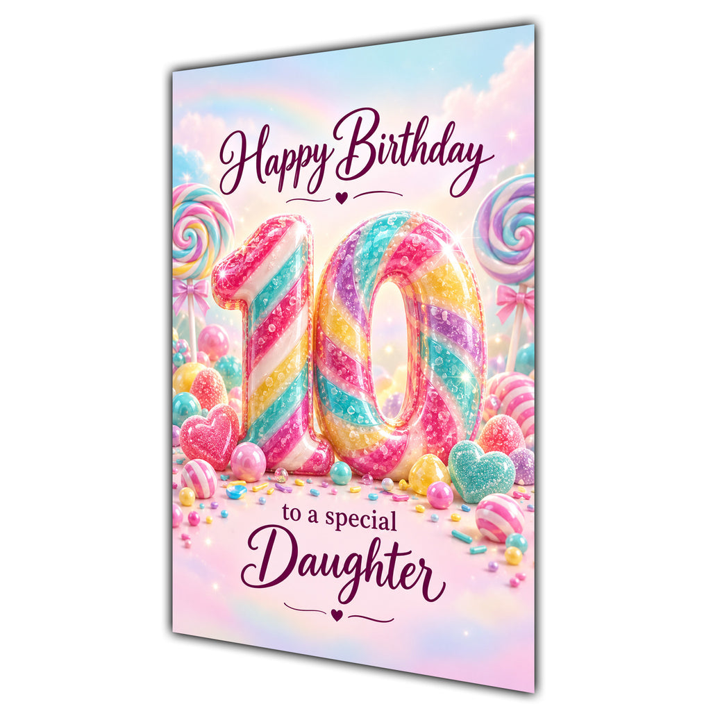 Happy 10th Birthday Daughter Rainbow Sweets Lollipops Card A5