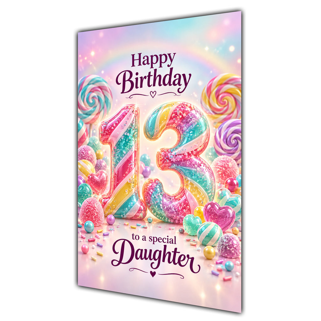 Happy 13th Birthday Daughter Rainbow Sweets Lollipops Card A5
