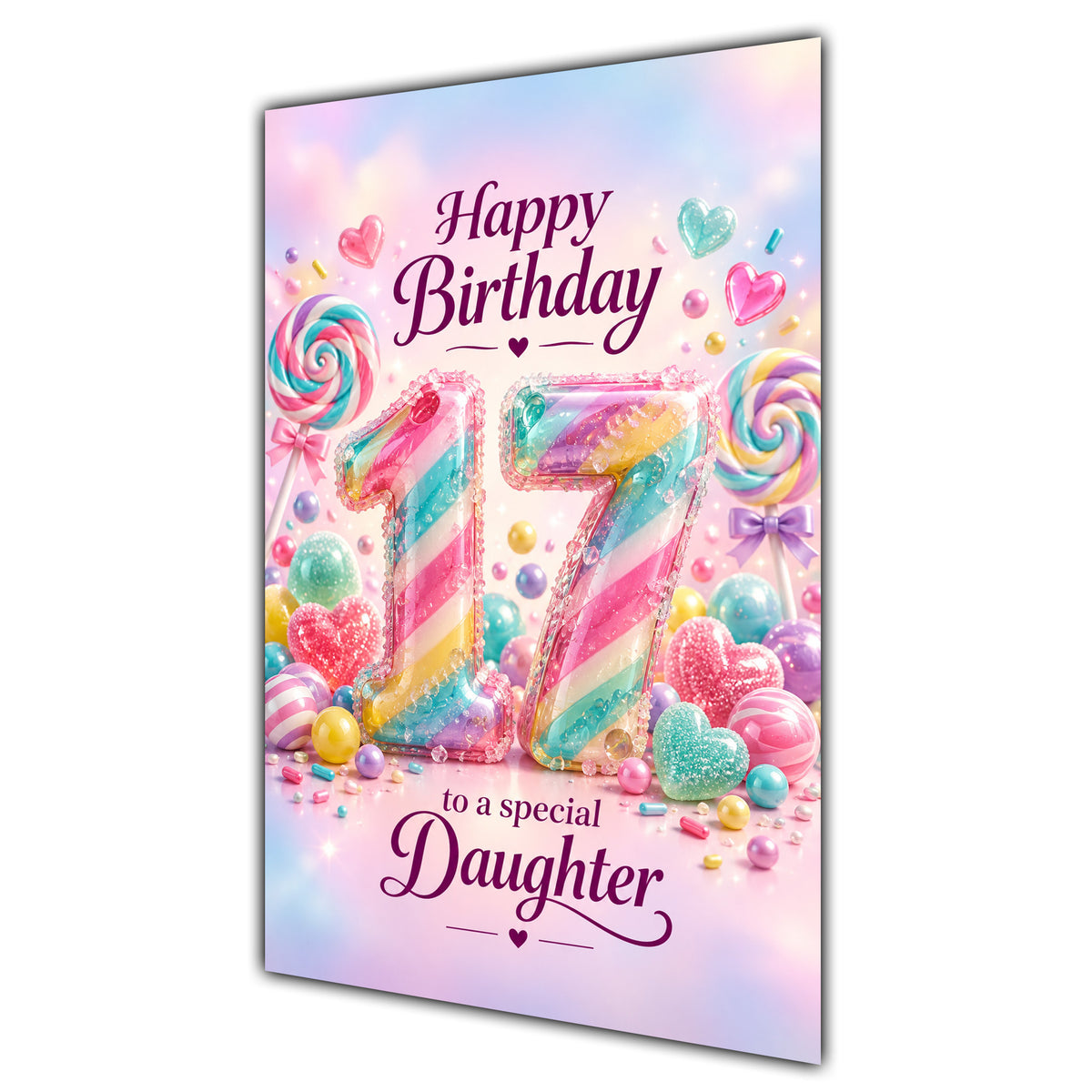 Happy 17th Birthday Daughter Rainbow Sweets Lollipops Card A5