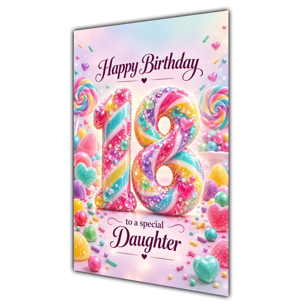 Happy 18th Birthday Daughter Rainbow Sweets Lollipops Card A5