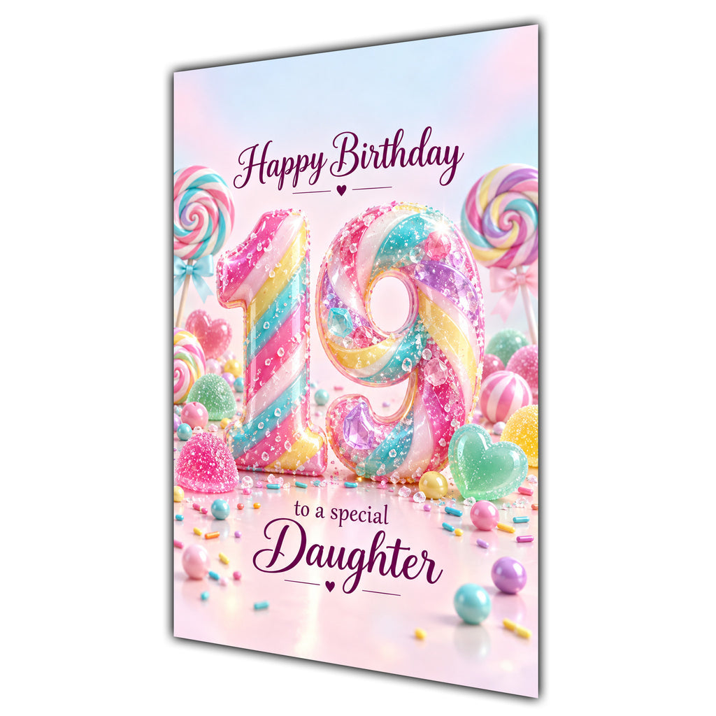 Happy 19th Birthday Daughter Rainbow Sweets Lollipops Card A5