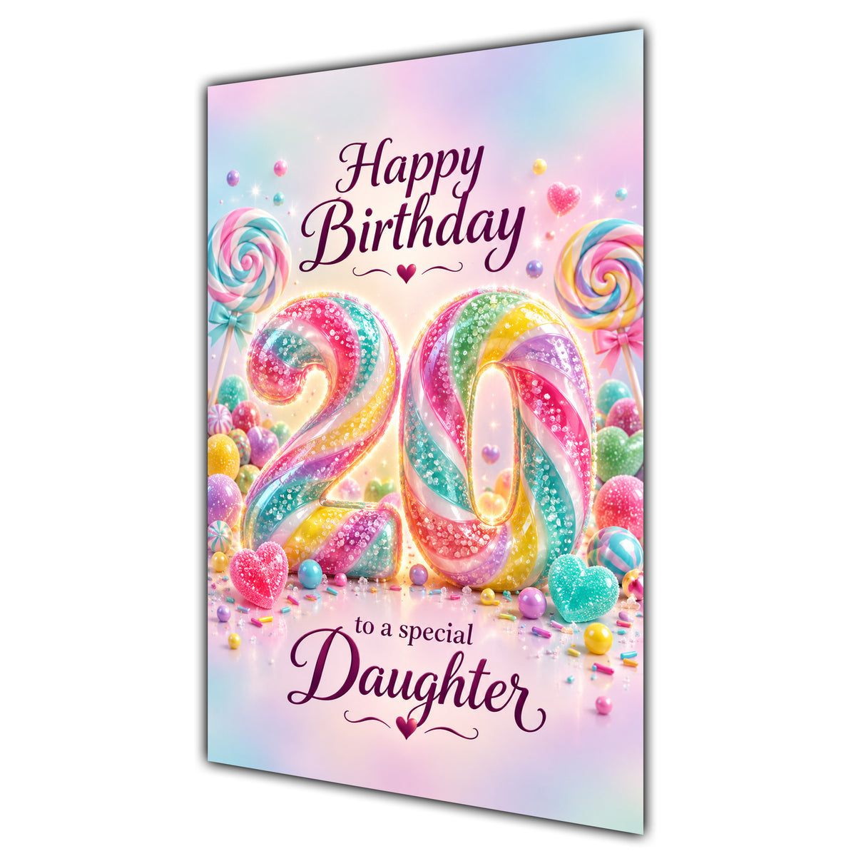 Happy 20th Birthday Daughter Rainbow Sweets Lollipops Card A5