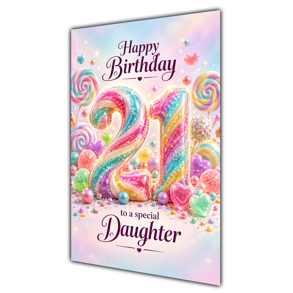 Happy 21st Birthday Daughter Rainbow Sweets Lollipops Card A5