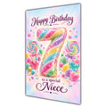 Happy 7th Birthday Niece Rainbow Sweets Lollipops Card A5