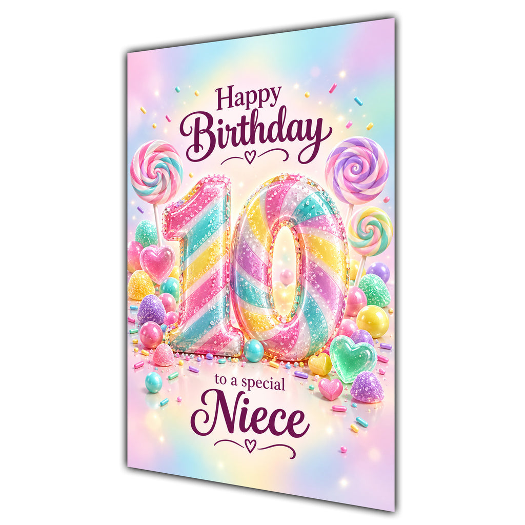 Happy 10th Birthday Niece Rainbow Sweets Lollipops Card A5