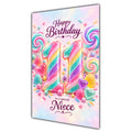 Happy 11th Birthday Niece Rainbow Sweets Lollipops Card A5