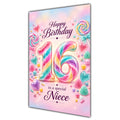 Happy 16th Birthday Niece Rainbow Sweets Lollipops Card A5