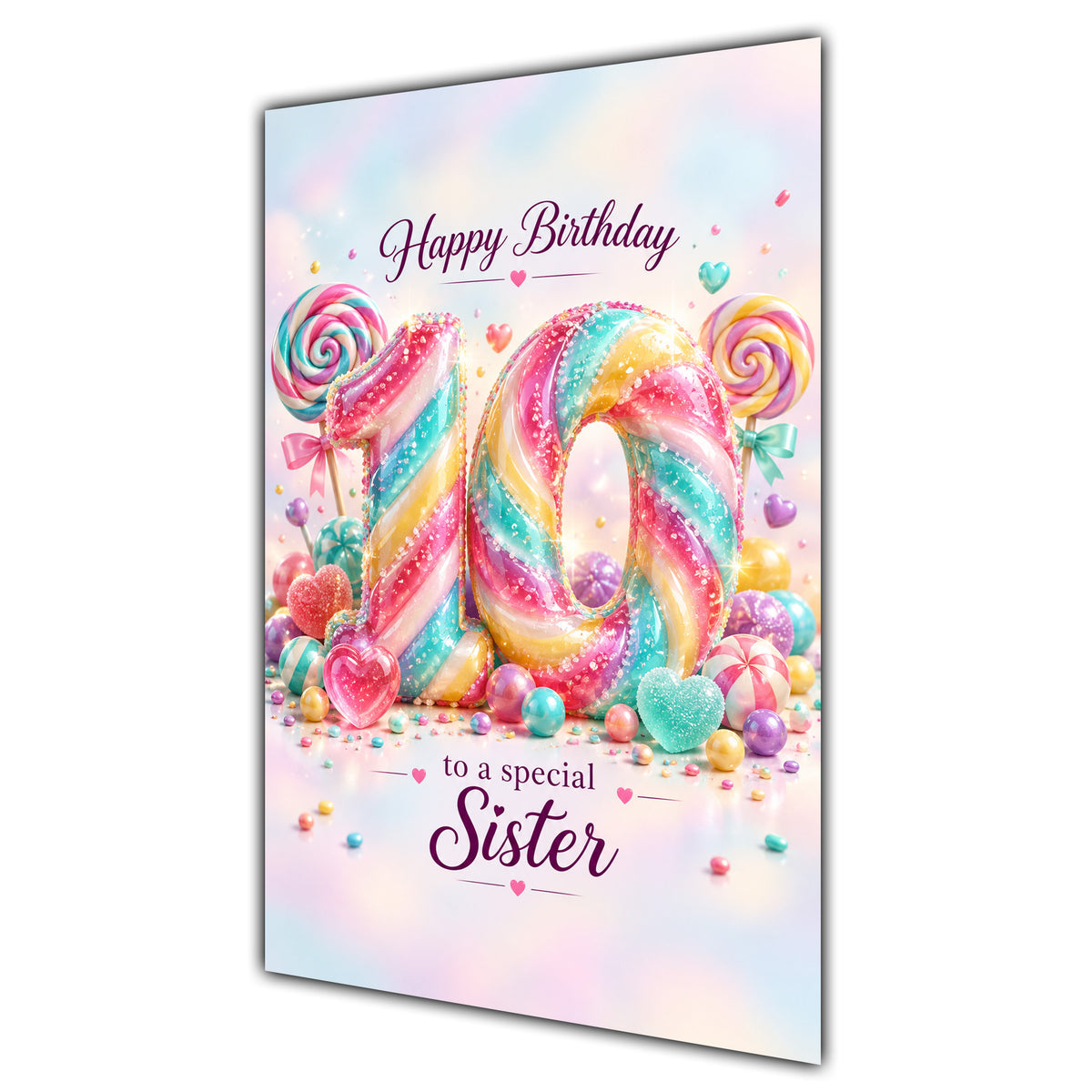 Happy 10th Birthday Sister Rainbow Sweets Lollipops Card A5