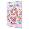 Happy 9th Birthday Sister Rainbow Sweets Lollipops Card A5