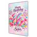 Happy 16th Birthday Sister Rainbow Sweets Lollipops Card A5